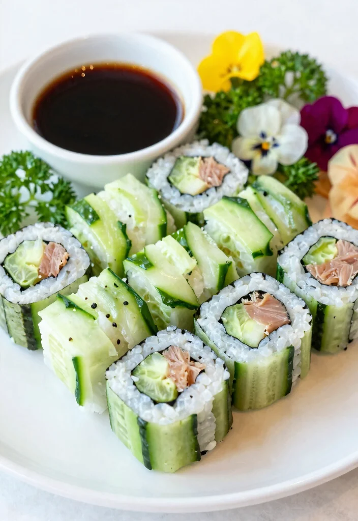 20 Easy Japanese Snacks Recipes (Homemade Favorites) - 11. Cucumber and Tuna Sushi Rolls 1