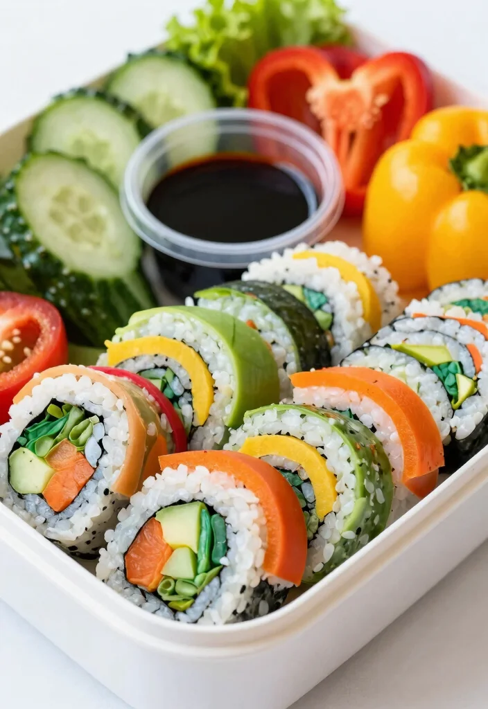 20 Japanese Food Bento Lunch Box Ideas (Cute & Practical) - 2. Rainbow Veggie Roll Bento 1
