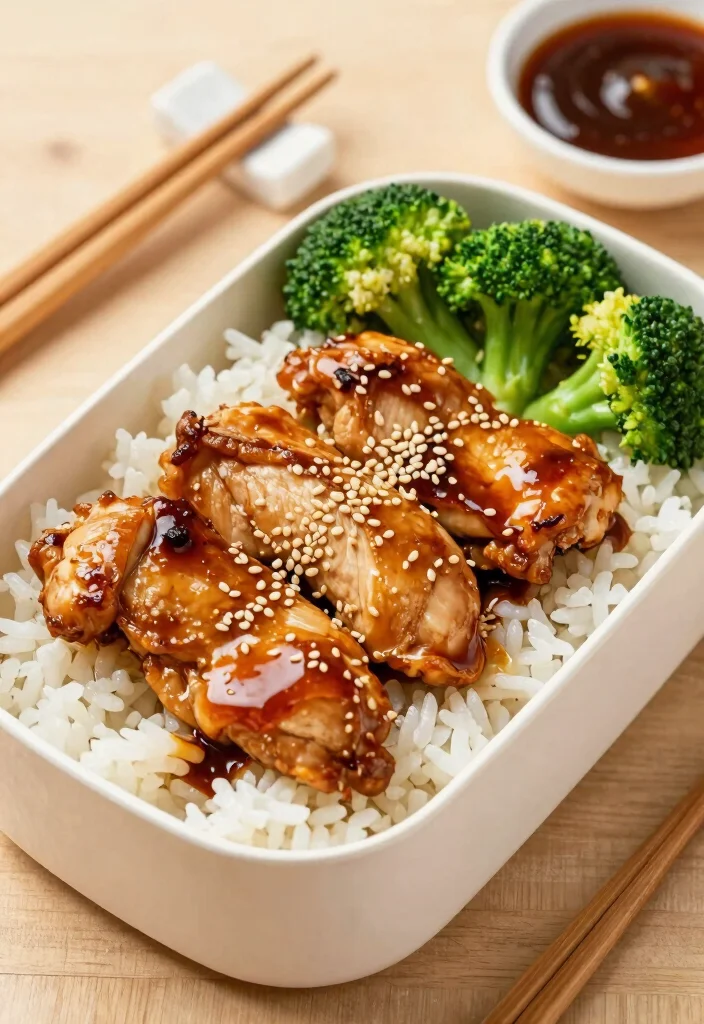 20 Japanese Food Bento Lunch Box Ideas (Cute & Practical) - 3. Teriyaki Chicken Rice Bowl 1