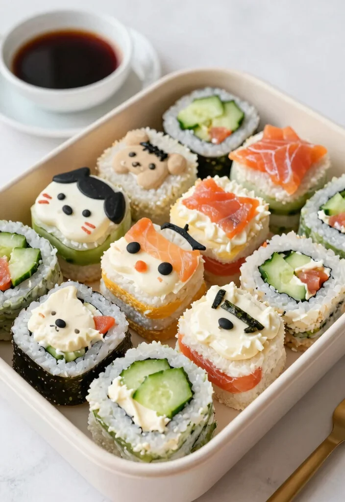 20 Japanese Food Bento Lunch Box Ideas (Cute & Practical) - 6. Mini Sushi Sandwiches 1