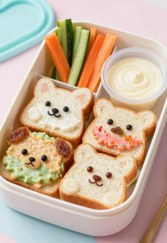 20 Japanese Food Bento Lunch Box Ideas (Cute & Practical) - 9. Cute Animal Sandwiches 1