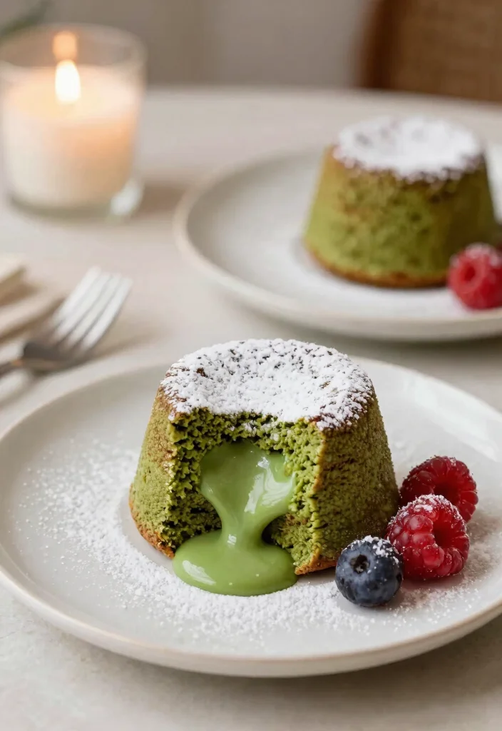 20 Japanese Matcha Dessert Recipes (Green Tea Sweets) - 16. Matcha Lava Cake 1