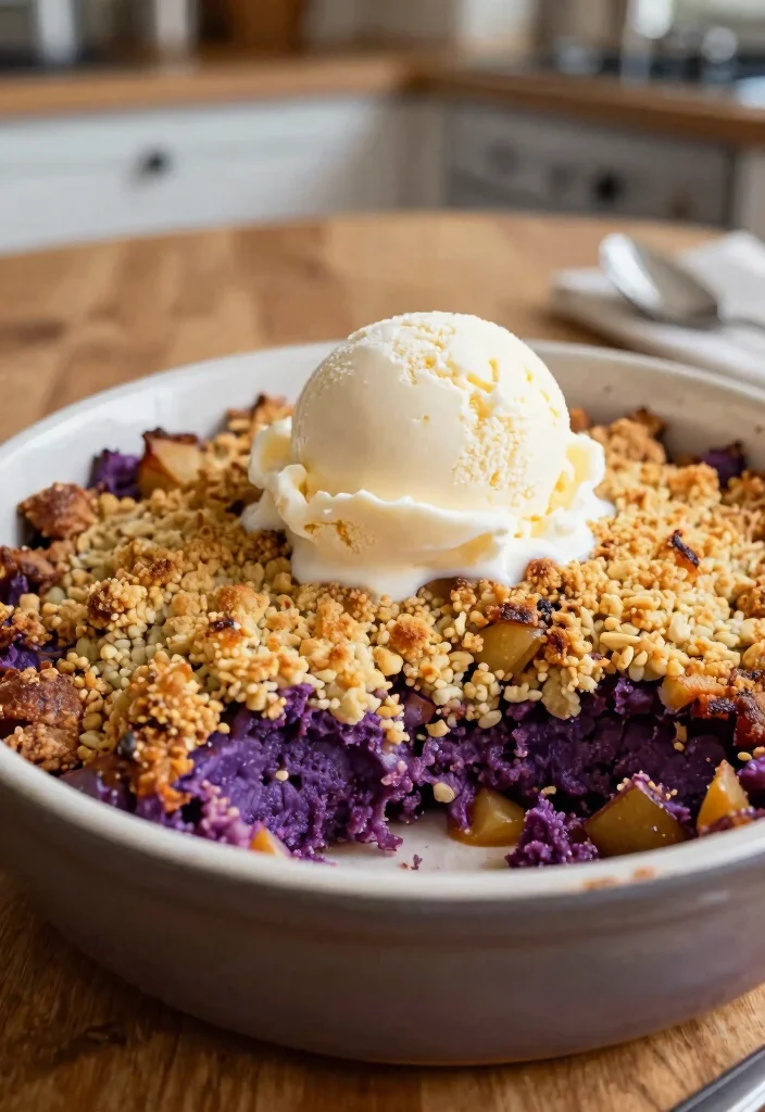 20 Japanese Purple Sweet Potato Recipes (Sweet and Savory) - 20. Purple Sweet Potato and Apple Crumble 1