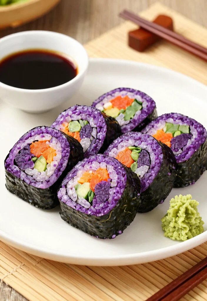 20 Japanese Purple Sweet Potato Recipes (Sweet and Savory) - 7. Purple Sweet Potato Sushi Rolls 1