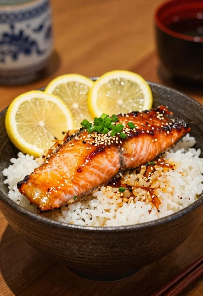 20 Japanese Rice Meals (Donburi, Curry, and More) - 7. Salmon Teriyaki Donburi 1