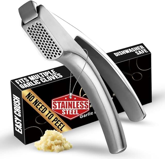 No Peeling Required Garlic Press Stainless Steel with Detachable Handle ...