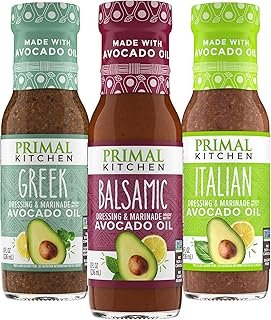 Primal Kitchen Italian Dressing, Balsamic Vinaigrette, and Greek Dressin...