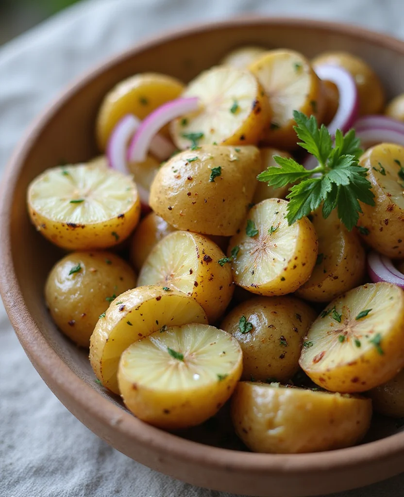 French Potato Salad Recipe (Herby Mayo-Free Side Dish) - Step 6: Combine Potatoes and Vinaigrette 1